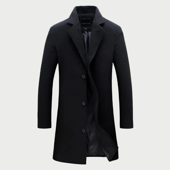 Abrigo largo entallado DARIO para hombre en color negro, corte slim fit de invierno