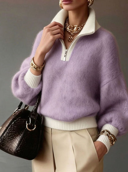 Jersey de punto mullido en color lavanda para mujer