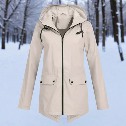 Chaqueta impermeable con capucha para mujer, corte longline