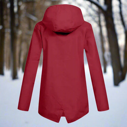 Chaqueta de lluvia color café con capucha ajustable