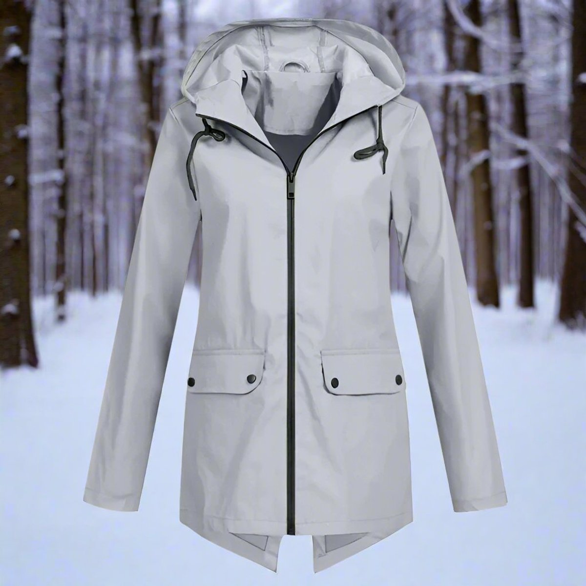 Detalle de costuras y acabado de la chaqueta impermeable