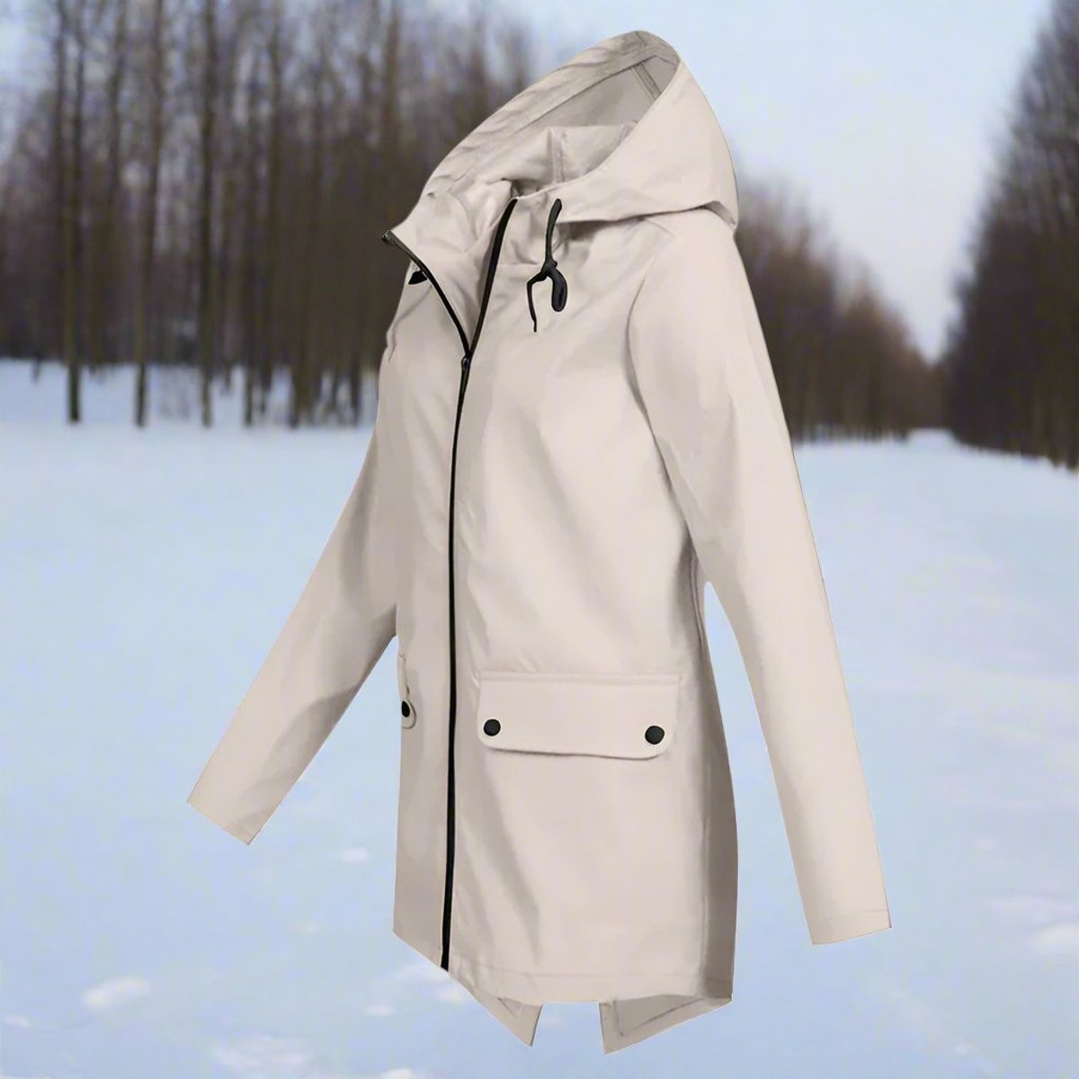 Chaqueta con capucha impermeable en tono gris