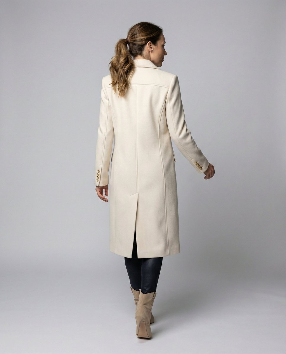 Abrigo cruzado combinado con pantalón para look de oficina