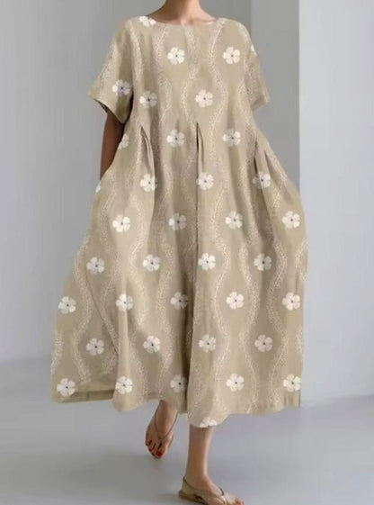 Modelo luciendo el vestido largo floral FLORABIANCA