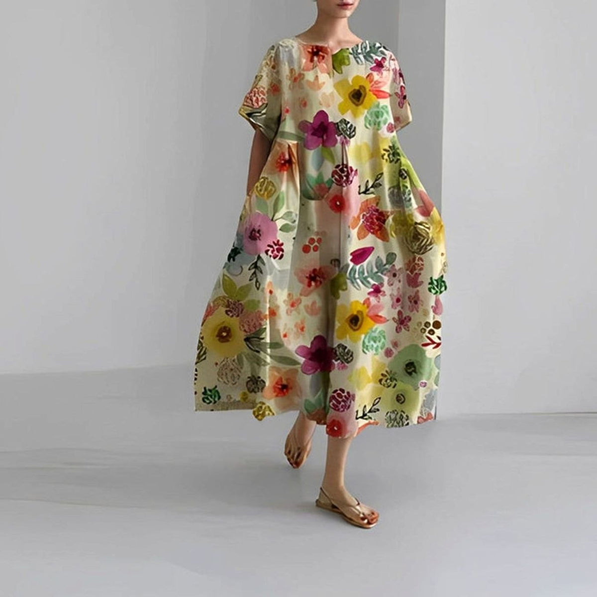 Vestido midi floral de mujer disponible en varias tallas y colores