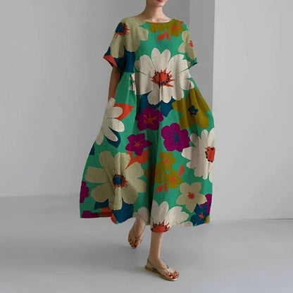 Vestido floral midi como cover-up de playa