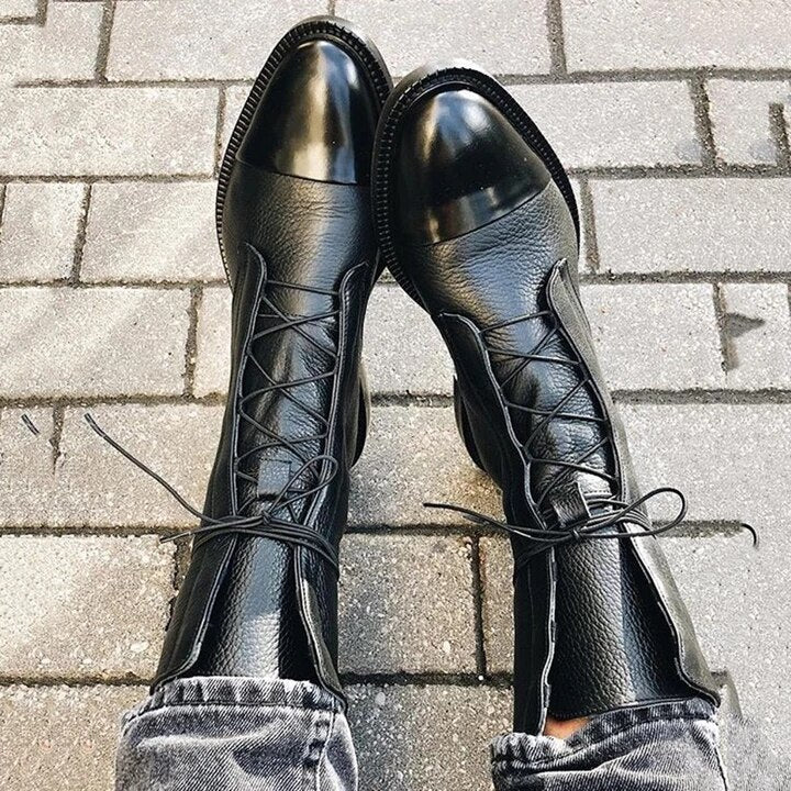 Botas de cordones de cuero para mujer FLORENTIA en color negro