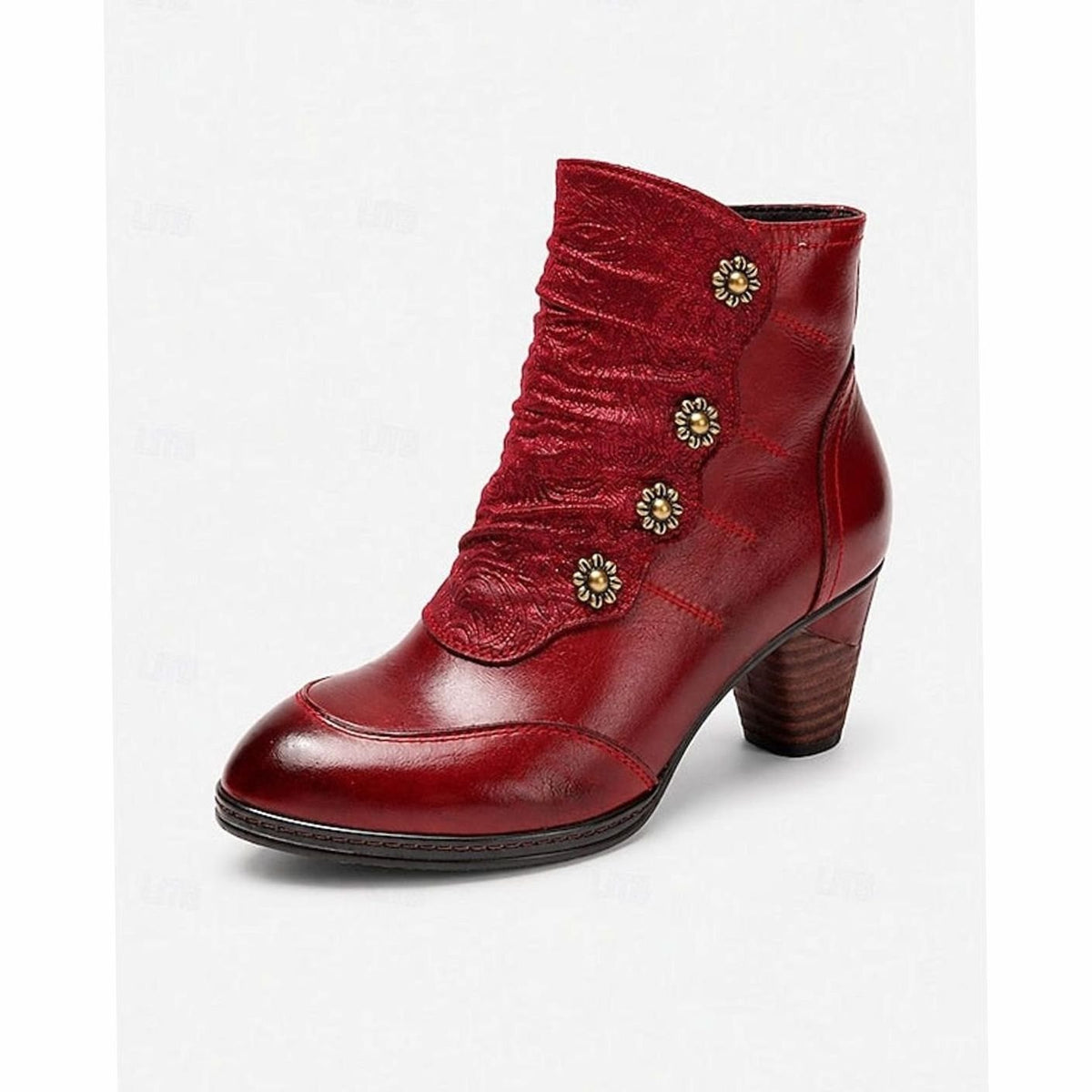 Botines de mujer en color vino con detalle floral