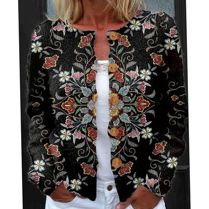 Cárdigan floral de punto para mujer con botones y manga larga, vista frontal