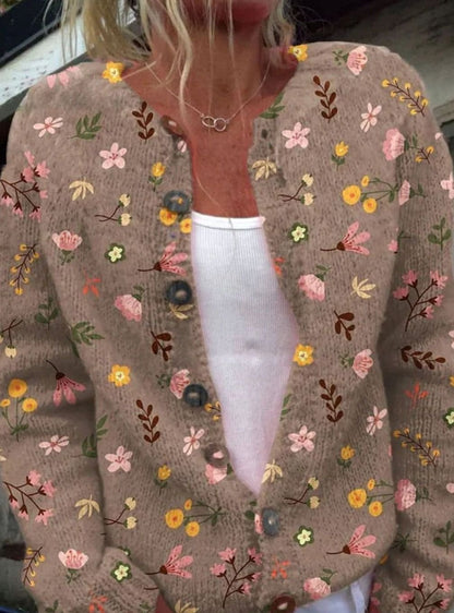 Cárdigan floral de manga larga FLORMIEL combinado con vaqueros