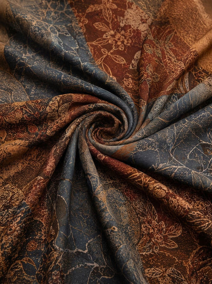 Estampado floral y de cachemira en marrón, verde oliva y dorado del vestido boho