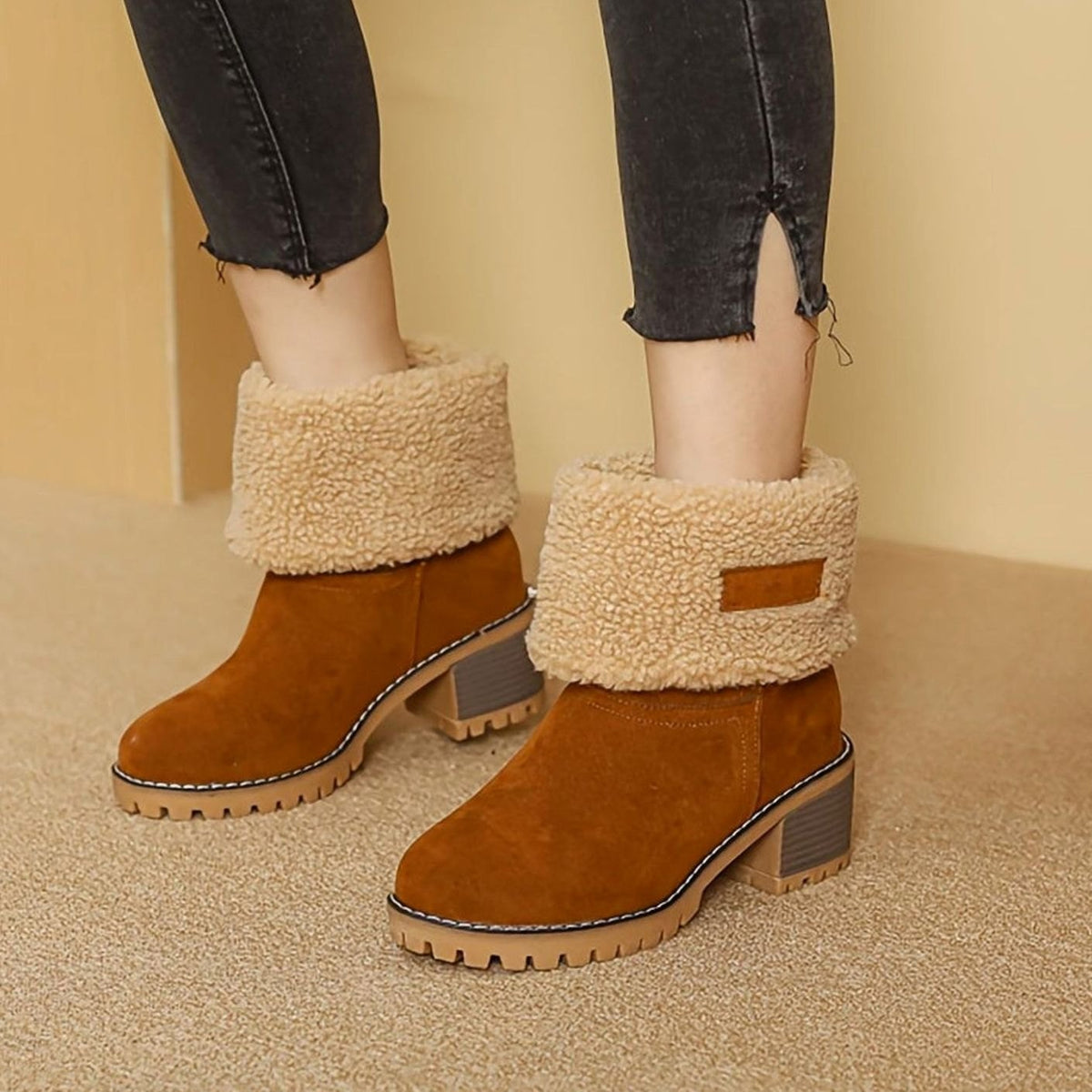 Botas de nieve FRENORA para mujer con puño de sherpa y tacón ancho