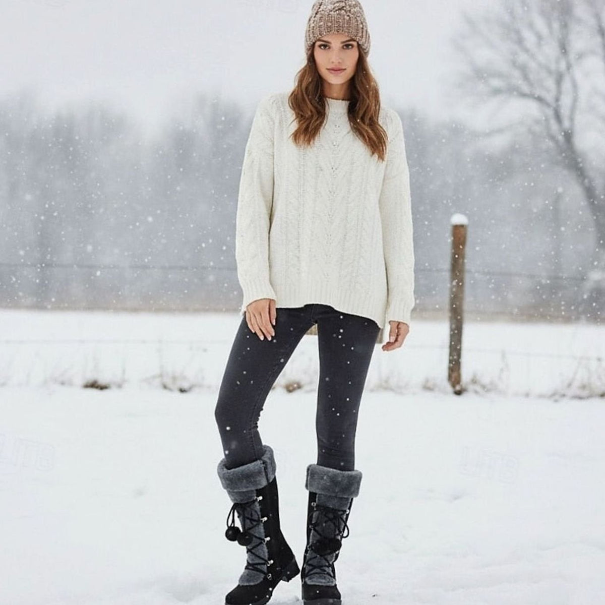 Botas de nieve FROSTILLE color beige con detalle de pelo