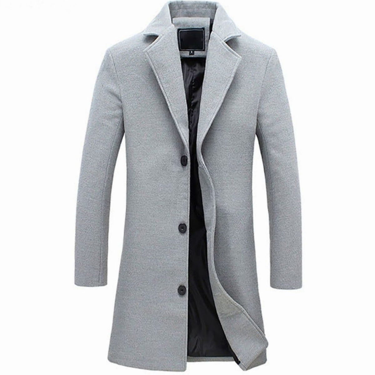 Hombre con abrigo trench de mezcla de lana HARLAN en color negro, corte entallado de largo medio