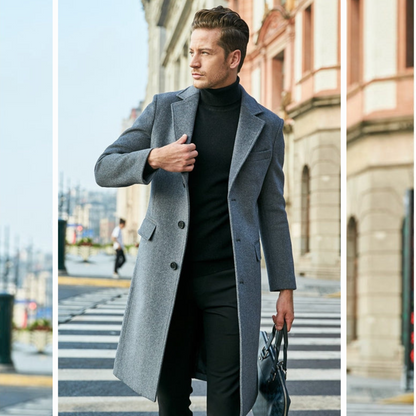 Abrigo KELVREN en color marrón combinado con traje formal