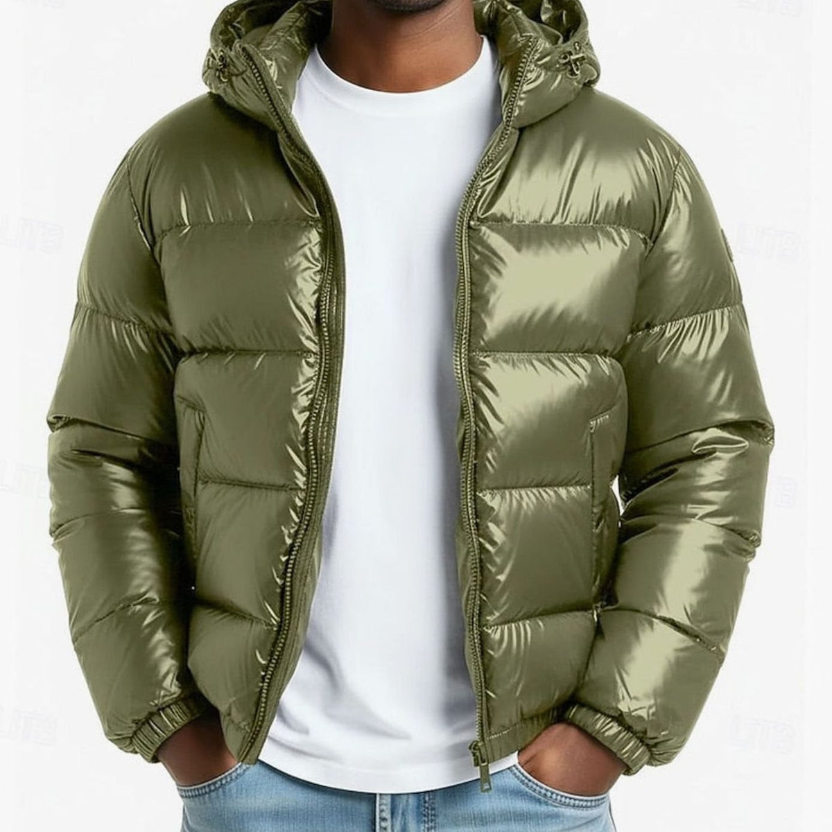 Chaqueta acolchada con capucha KENAI para hombre, acabado efecto charol