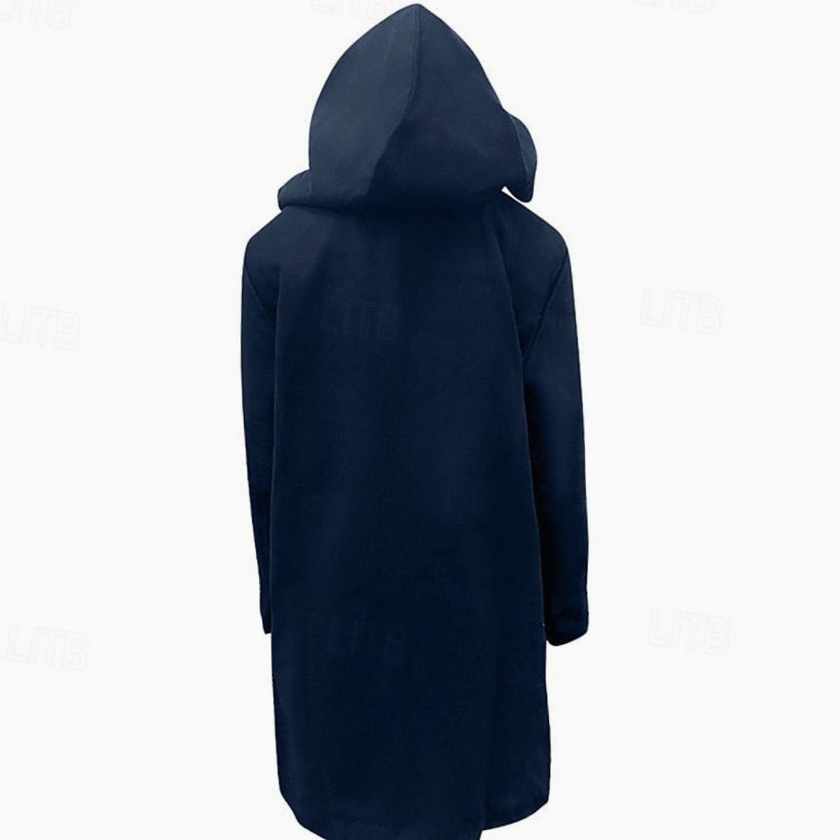 Abrigo largo de hombre en color negro con capucha y cierre toggle