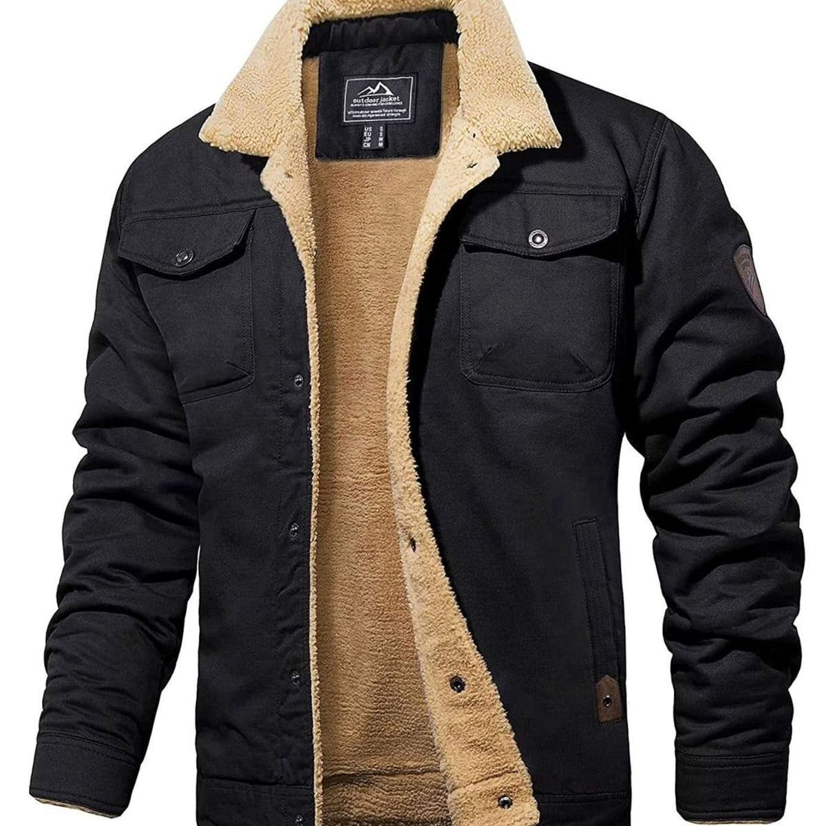 Detalle del cuello solapa y cierre de botones a presión de la chaqueta KODIAK