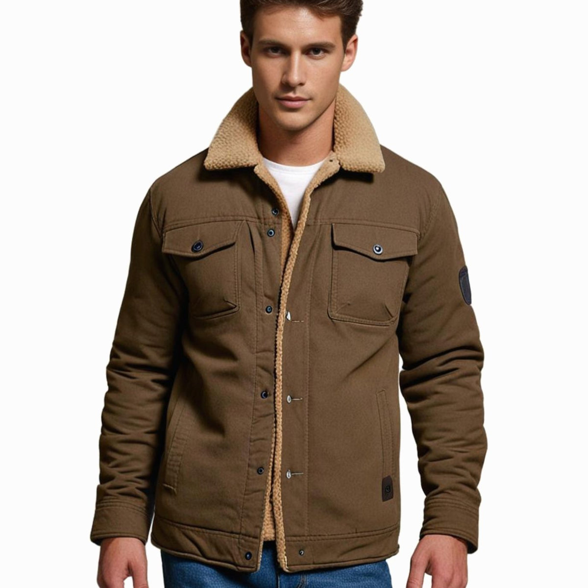 Detalle de la costura y acabado exterior resistente de la chaqueta