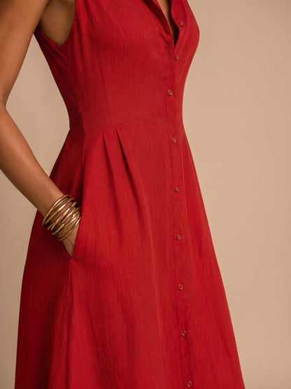 Vestido maxi de lino con caída fluida, vista completa