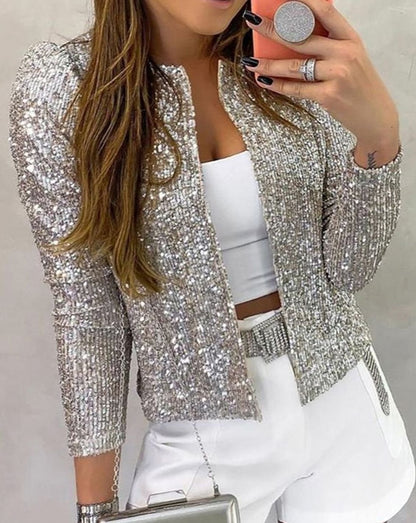 Vista trasera de la chaqueta de lentejuelas LUMIÈRE con corte cropped