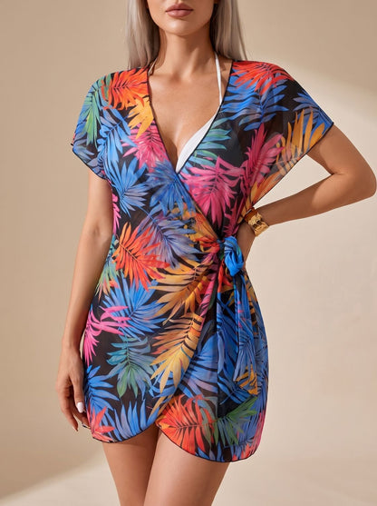 Vista lateral del vestido cruzado tie-dye MALIA