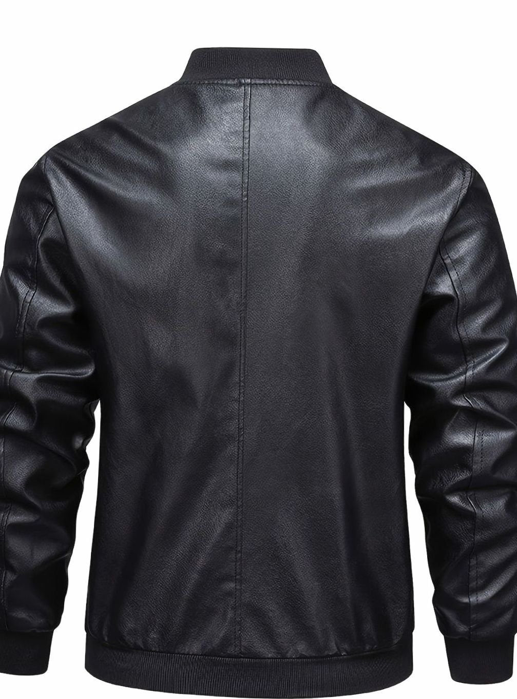Cazadora bomber hombre efecto piel negra slim fit con cremallera completa