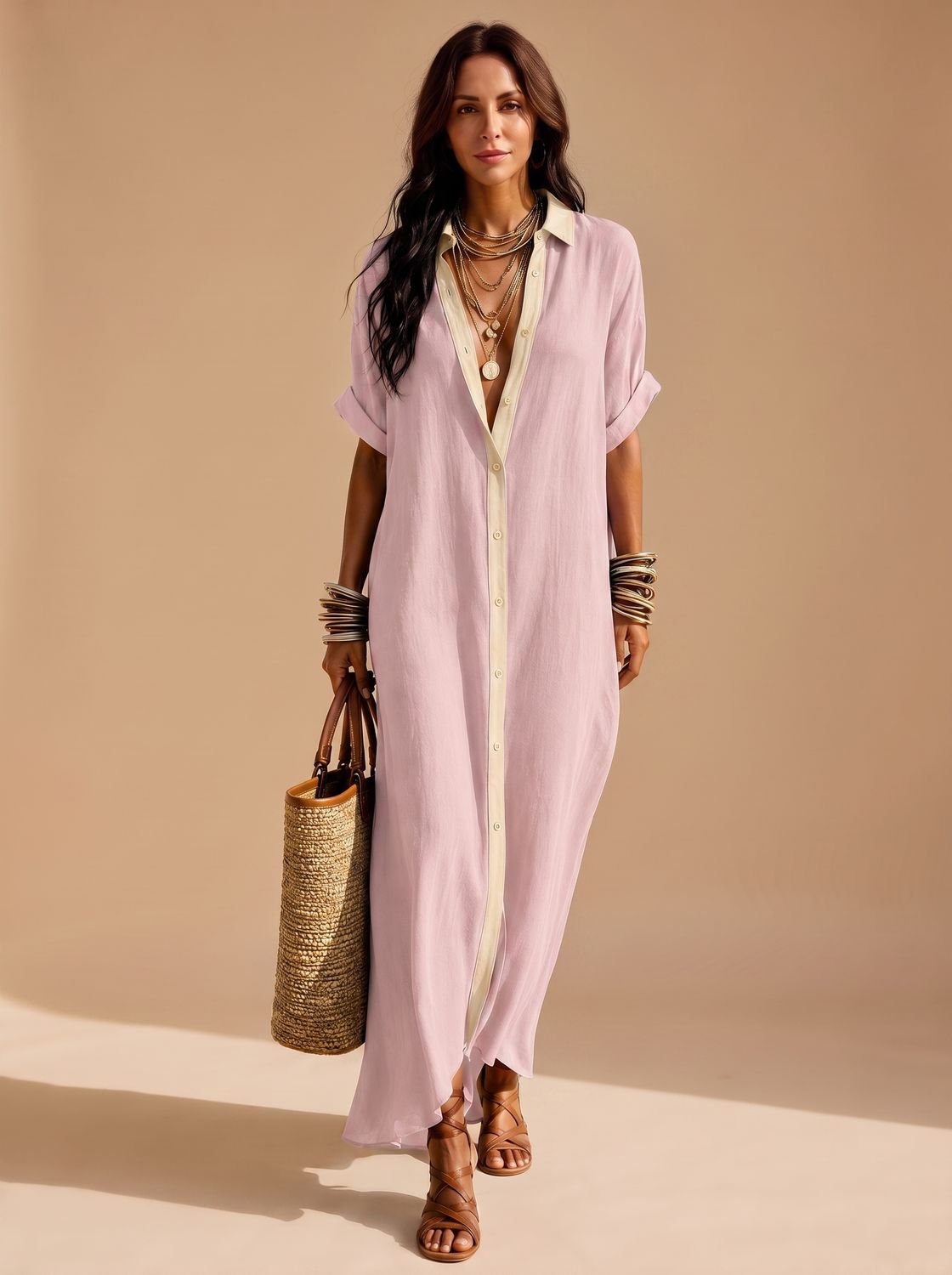 Vestido camisero MARELA combinado con sandalias para un look de verano