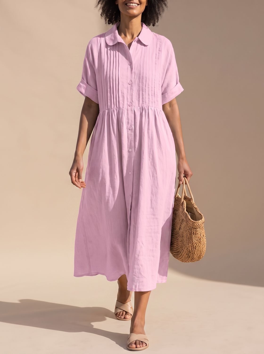 Vestido camisero de algodón con silueta relajada y largo midi