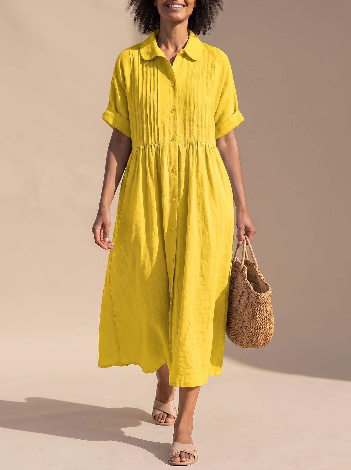 Vestido camisero combinado con sandalias para look diario