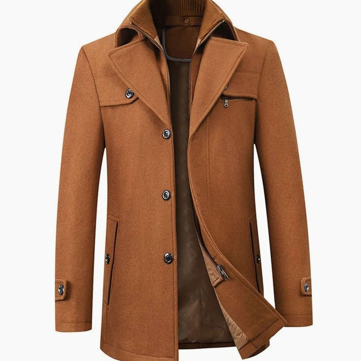 Abrigo MARLOW estilo smart casual combinado con vaqueros y jersey