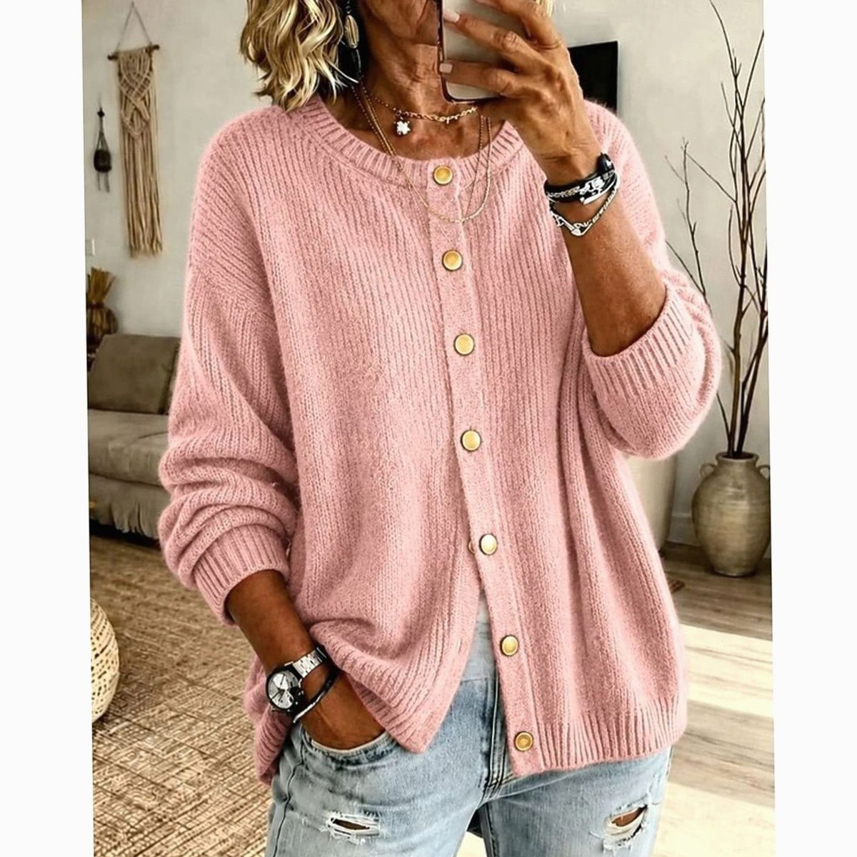 Cárdigan de punto mujer MARVELINE con botones y cuello redondo, corte relajado