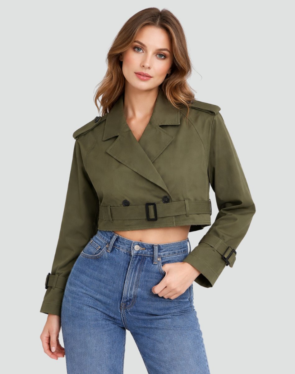 Trench corto de mujer en color verde militar