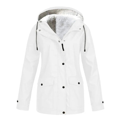 Detalle del forro de lana suave del abrigo impermeable MERILANNE
