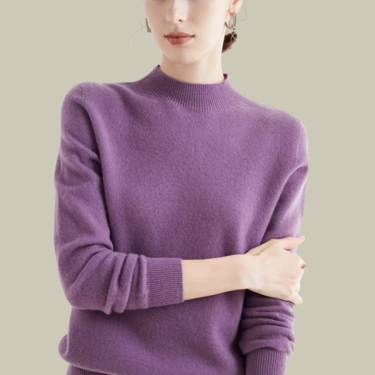 Jersey de cuello alto MERINELLE en punto de lana merina para mujer