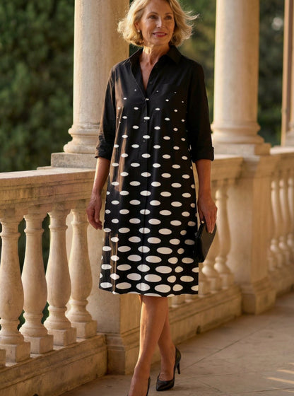 Vestido camisero de lunares MILENA con cuello y mangas tres cuartos