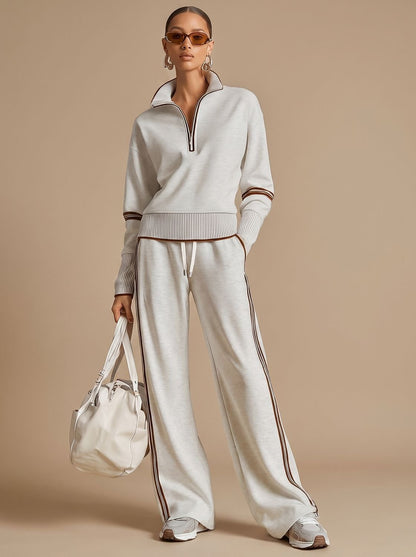 Conjunto de loungewear mujer con sudadera media cremallera y pantalón ancho