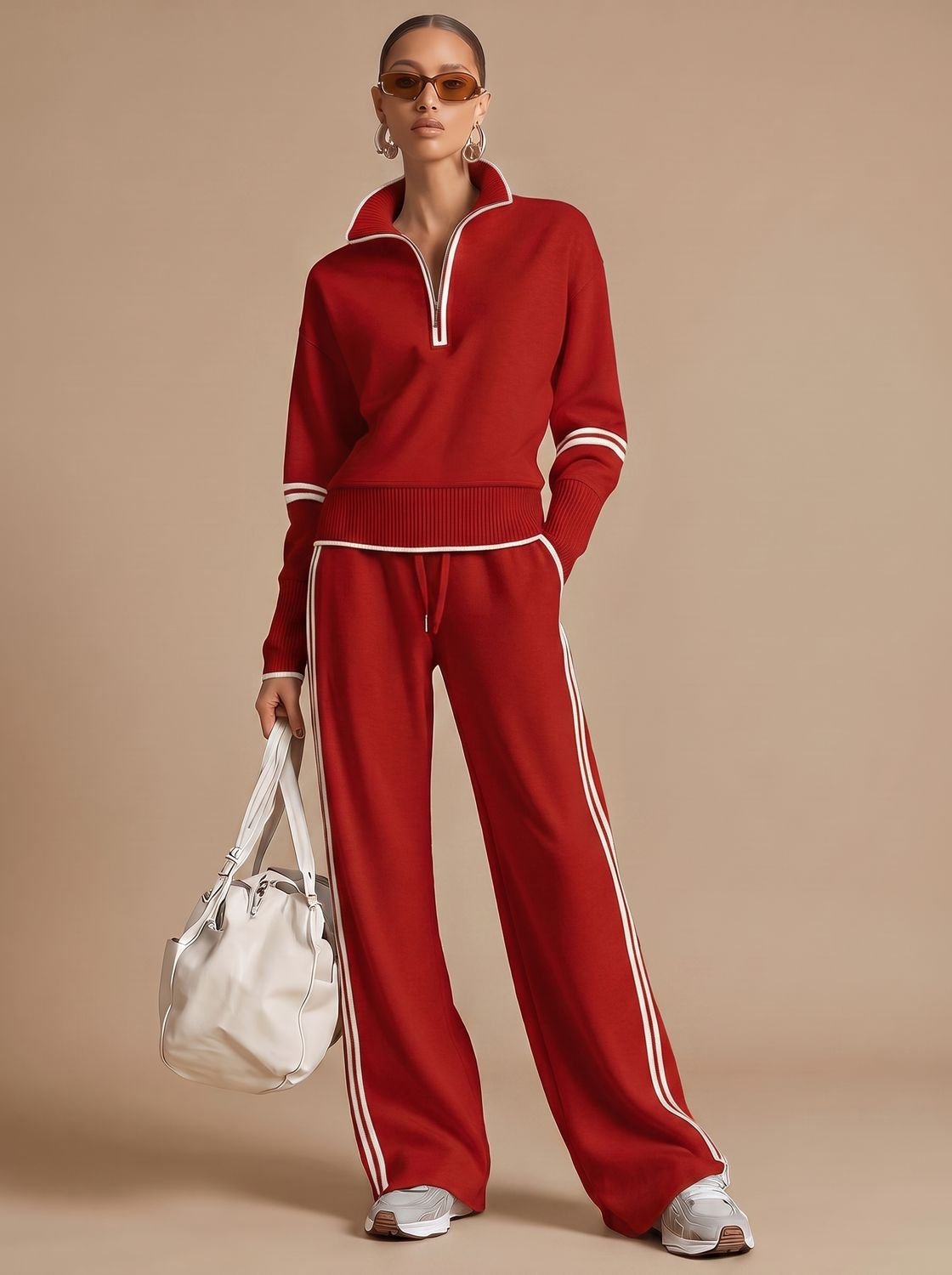 Conjunto de loungewear en tono neutro para mujer