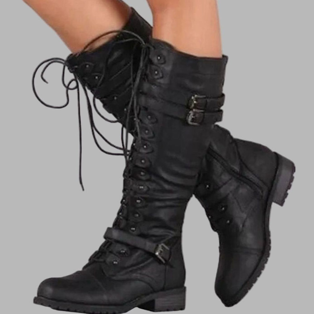 Botas altas de cordones y hebillas NAIARA en color negro para mujer