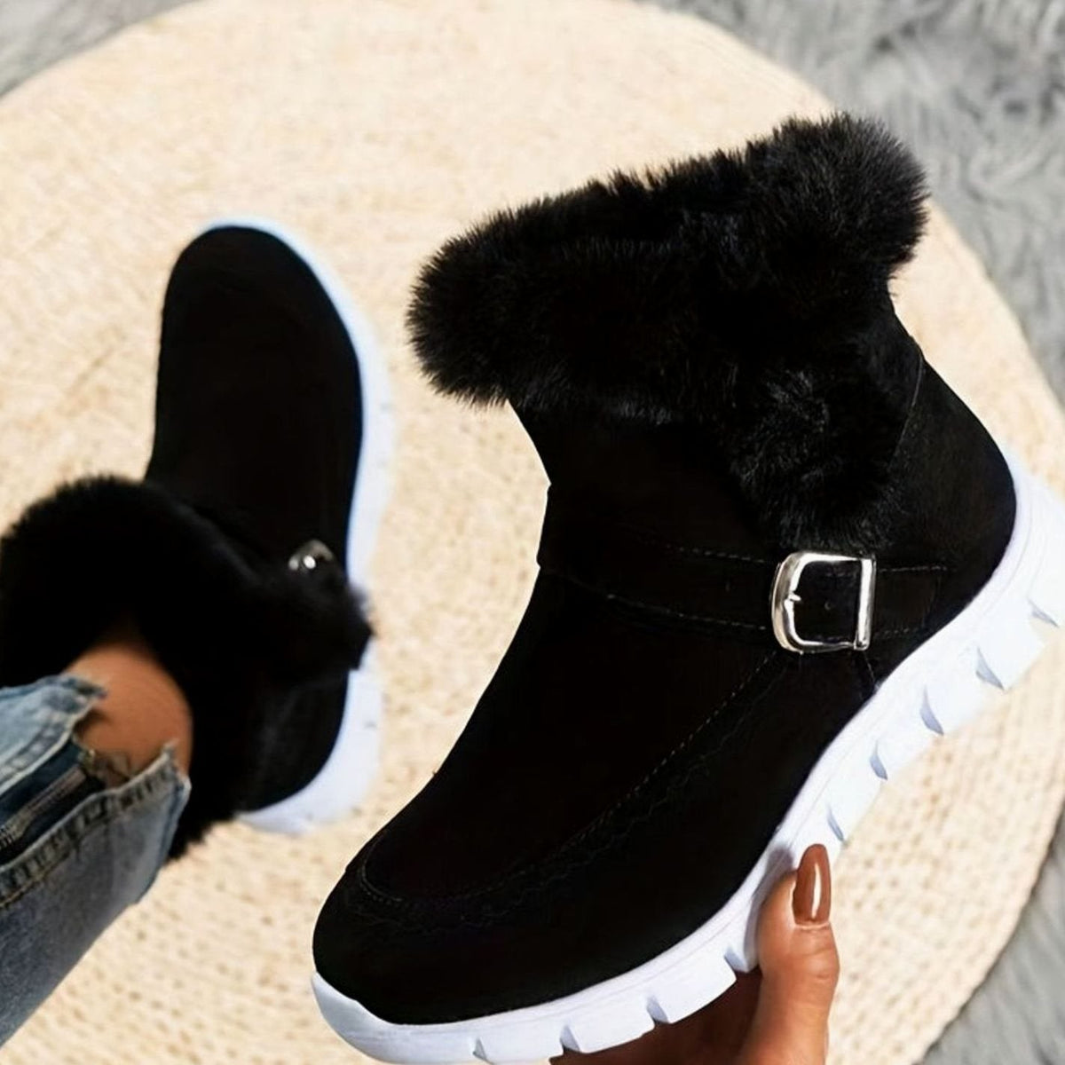 Botines de nieve mujer NIEVARA con borde afelpado y hebilla plateada