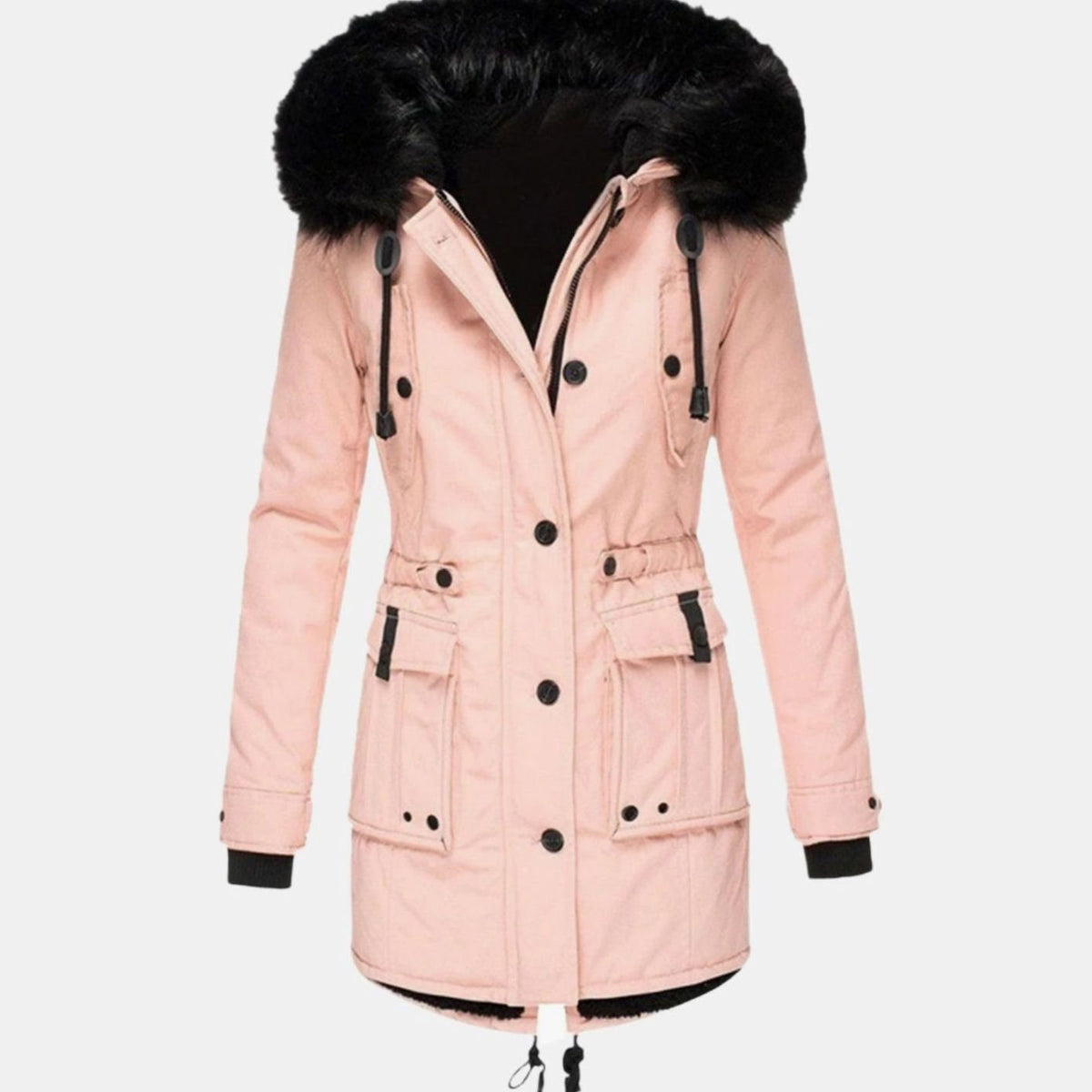 Bolsillos delanteros con solapa de la parka de invierno para mujer