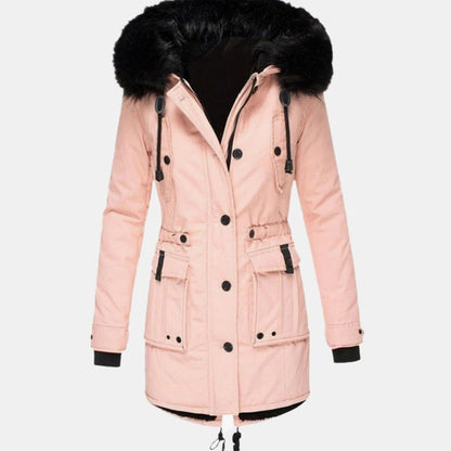 Bolsillos delanteros con solapa de la parka de invierno para mujer