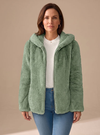 Textura suave y afelpada del tejido teddy fleece del abrigo con capucha