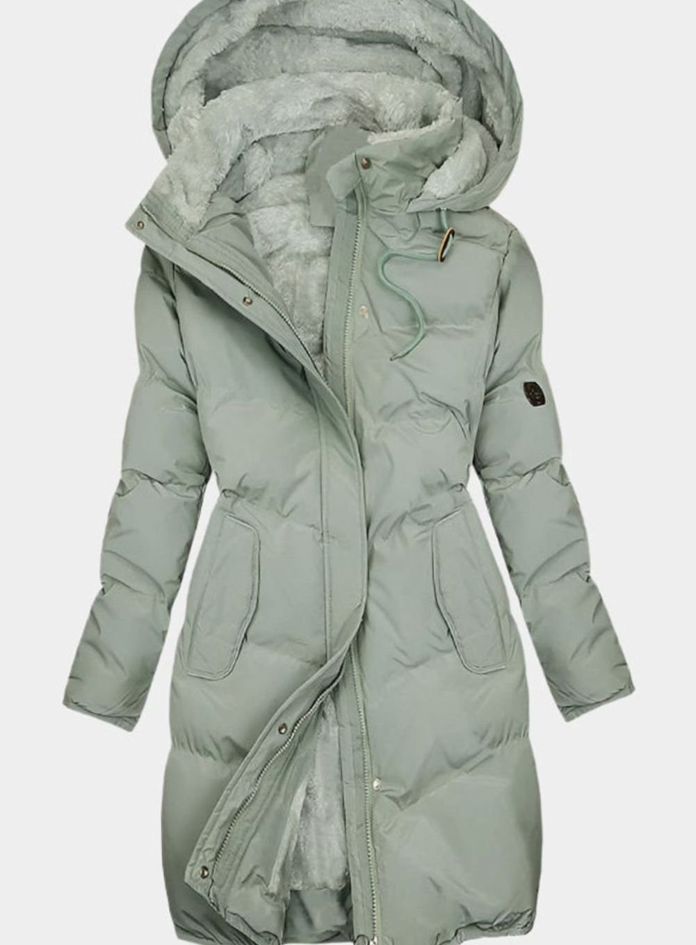 Mujer con parka larga acolchada NÓRDICA con capucha en color negro