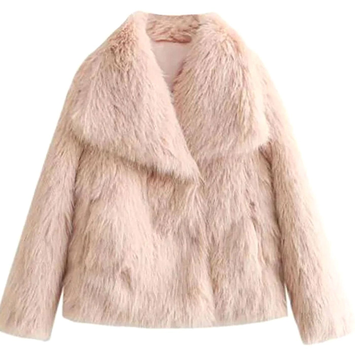 Chaqueta corta de pelo sintético en color oscuro sobre fondo neutro