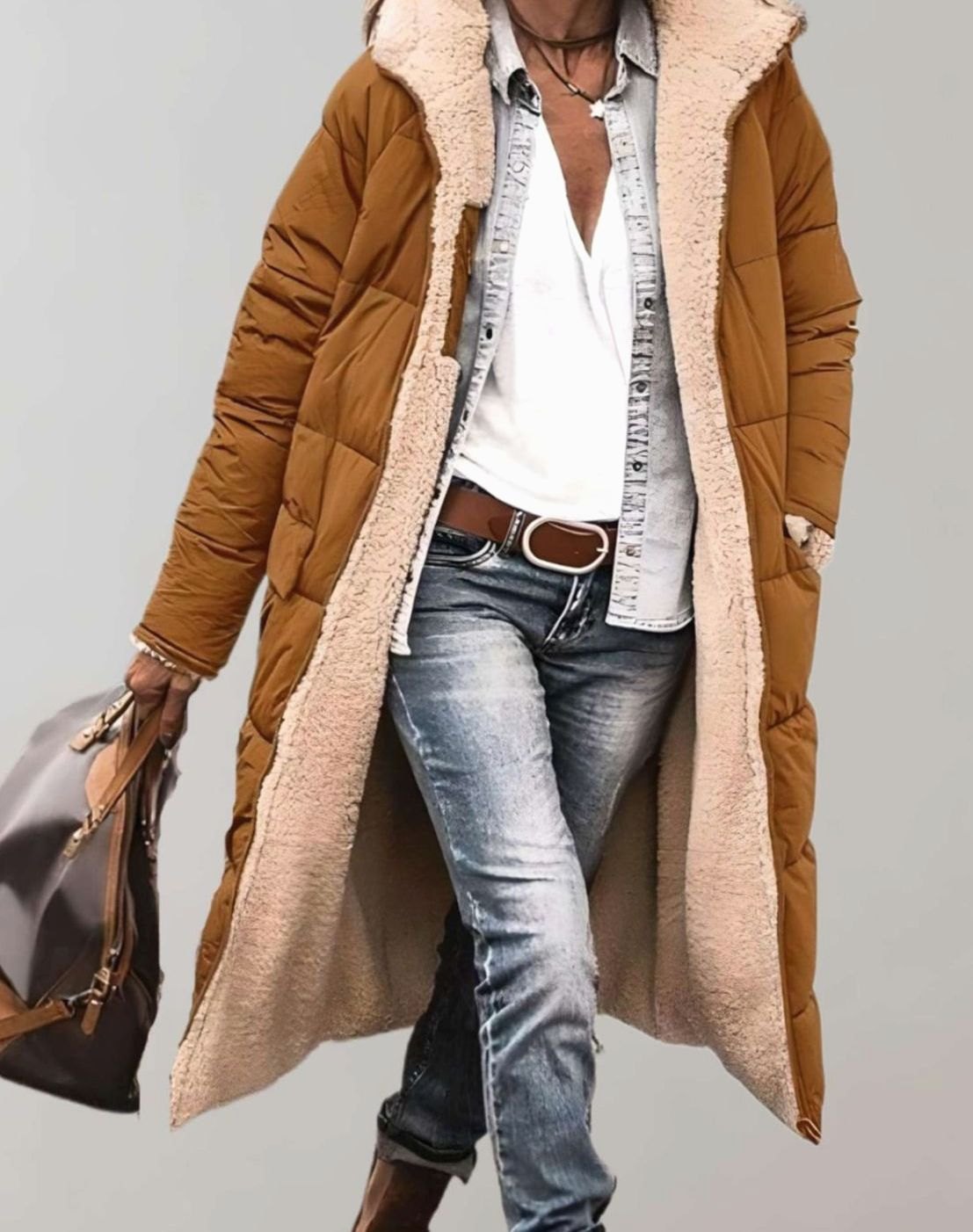 Abrigo NOVARA midi acolchado con capucha y forro polar para mujer