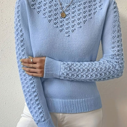 Jersey PERLINNE de mujer con punto calado y cuello redondo, vista frontal