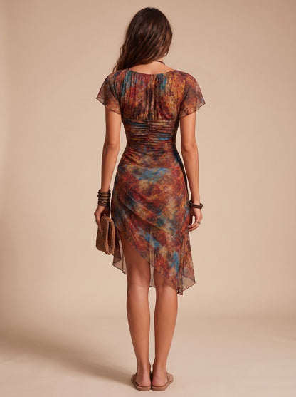 Vestido midi con bajo asimétrico y abertura frontal, look bohemio