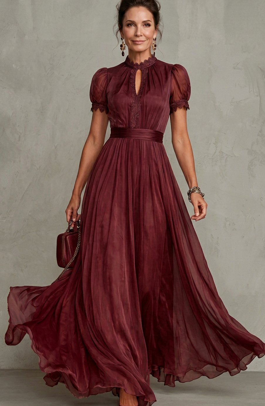 Vestido largo plisado PETRISSA en color rosa palo