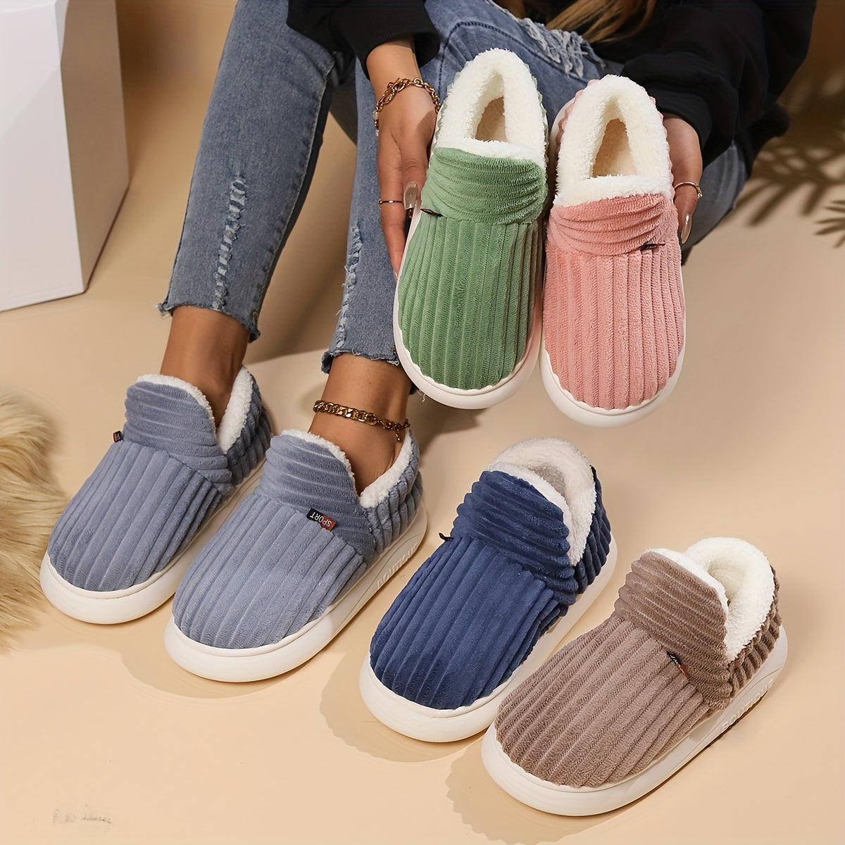 Zapatillas de casa PLUMESA de felpa cálida para mujer, vista general